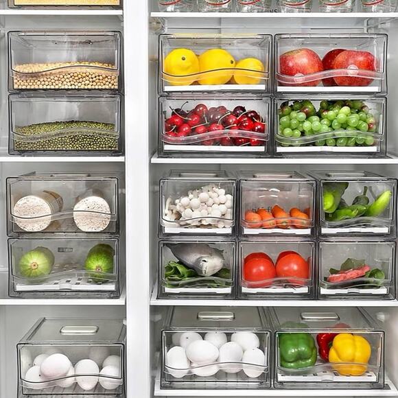 Large Stackable Refrigerator Storage Bins Food Organizer with Lid 11x8x4 Inch - Picture 1 of 5